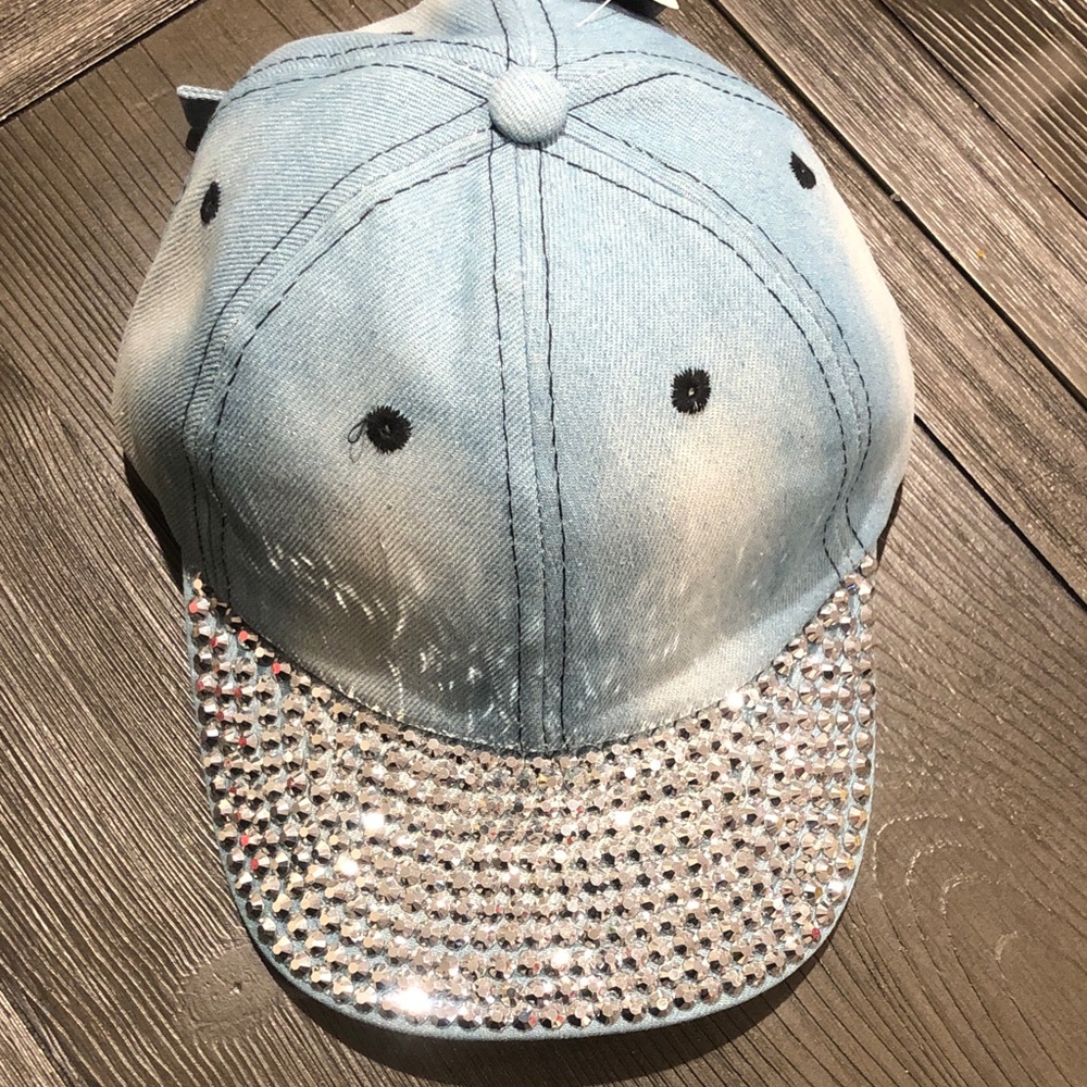Kendall & James Denim Cap with Rhinestone Brim